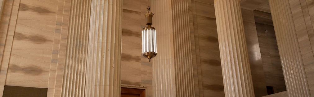 A light fixture in the grand entrance hall of the Supreme Court of Canada