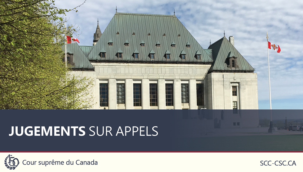 Le titre 'Jugements sur appels', superposé sur une photo de l’édifice de la Cour suprême