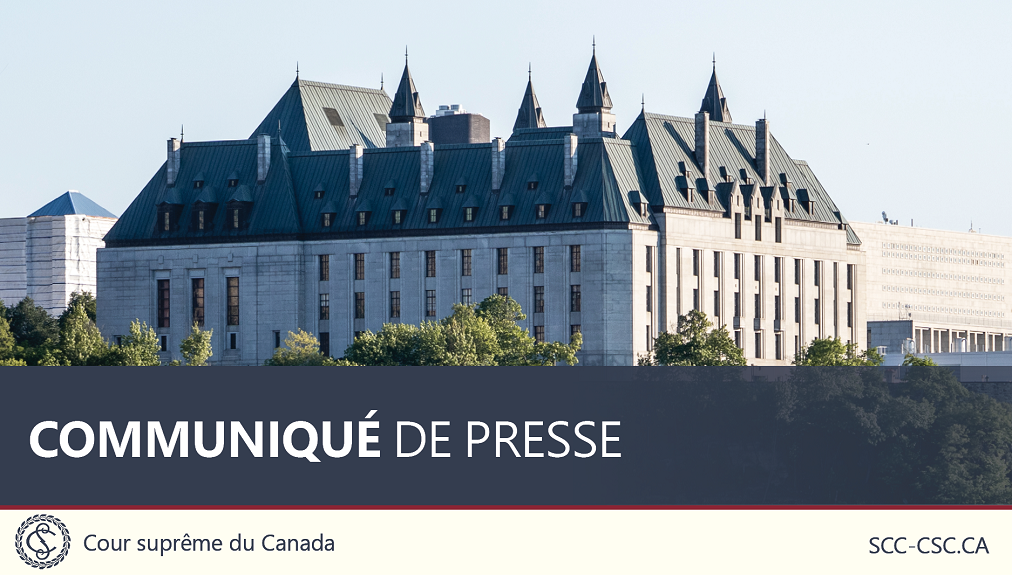 Le titre ‘Communiqué de presse’, superposé sur une photo de l'édifice de la Cour suprême
