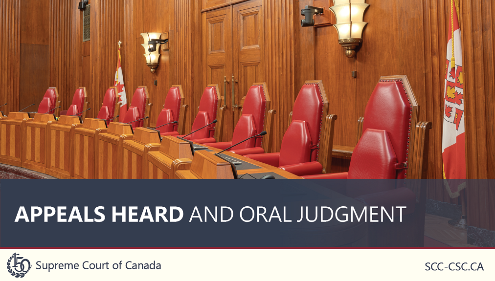 The title 'Appeals heard and oral judgment' over a picture of the Supreme Court bench