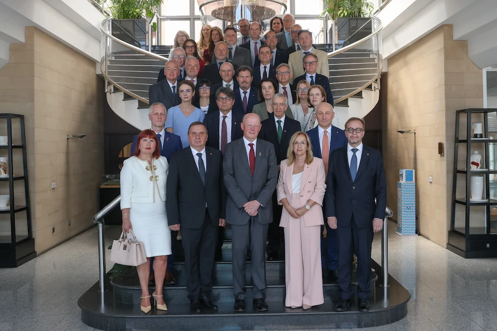 Group photo of the Chief Justice, the judges and representatives from the Network of Presidents of Supreme Courts in the EU.