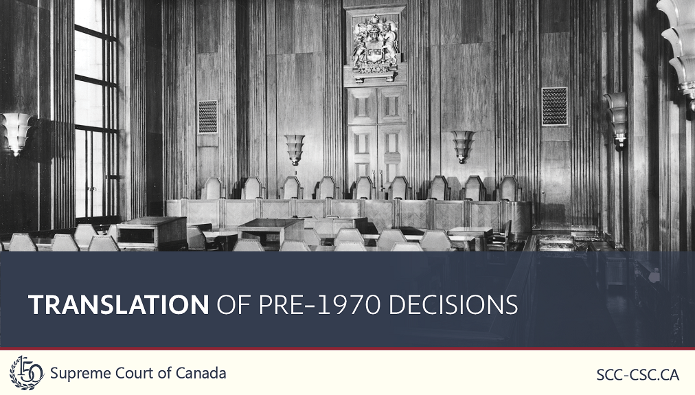 The title 'Translation of pre-1970 decisions' over a black and white picture of the courtroom