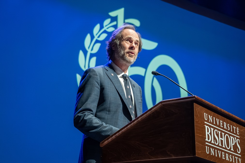 Sébastien Lebel-Grenier, Principal and Vice-Chancellor of Bishop’s University, speaks to the audience during the public event.