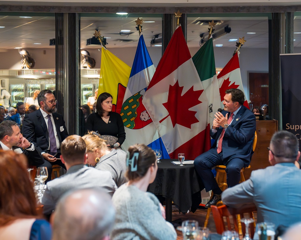 Chief Justice Wagner answering questions during a reception with the legal community.