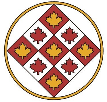 Neuf feuilles d'érable dans un losange à l'intérieur d'un cercle